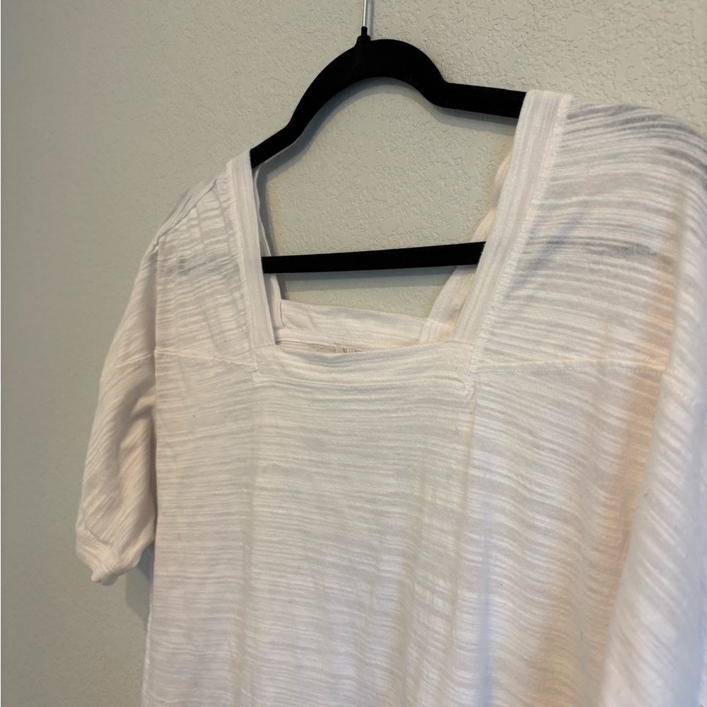 Anthropologie White Square Neck Small Textured Knit Minimalist Cottagecore Tee - Picture 2 of 10